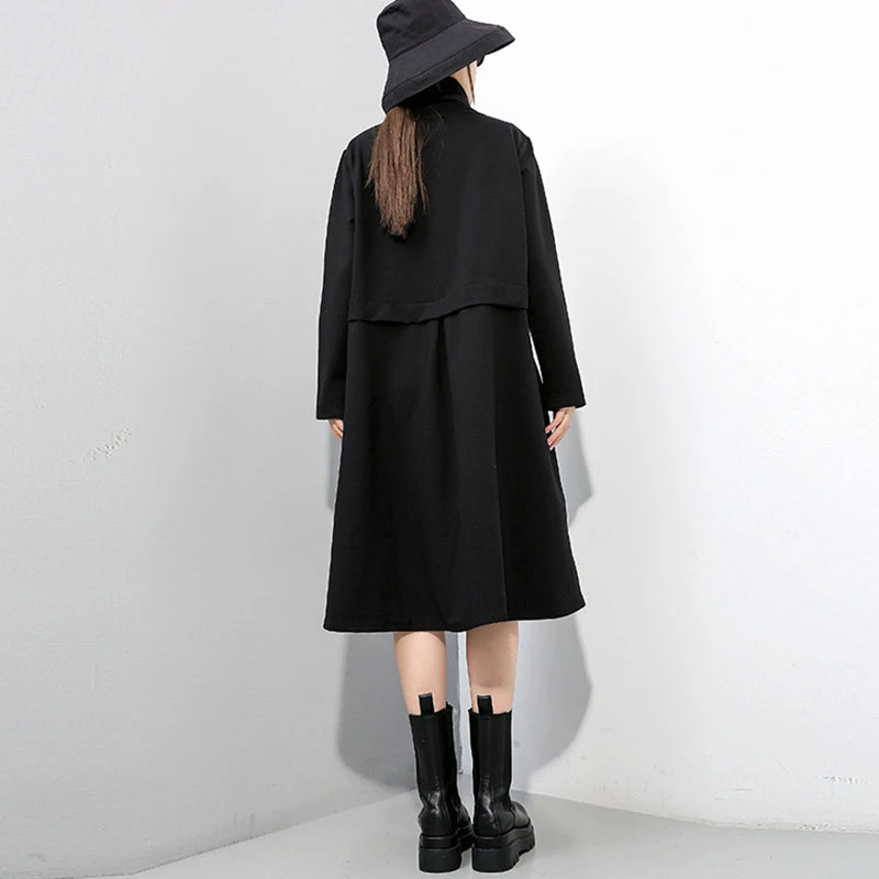 

SeeBeautiful Large Size Dress Turtleneck Long Sleeve Patch Poclets Thick Warm Dresses New Fashion Spring 2021 Women M084