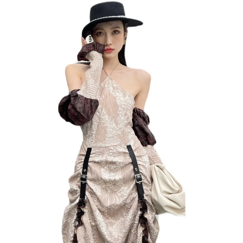

Bornladies 2021 Spring Japanese Korean Trendy Outfits Dress for Women Velvet Long-sleeved Patchwork Pleated Princess Dress