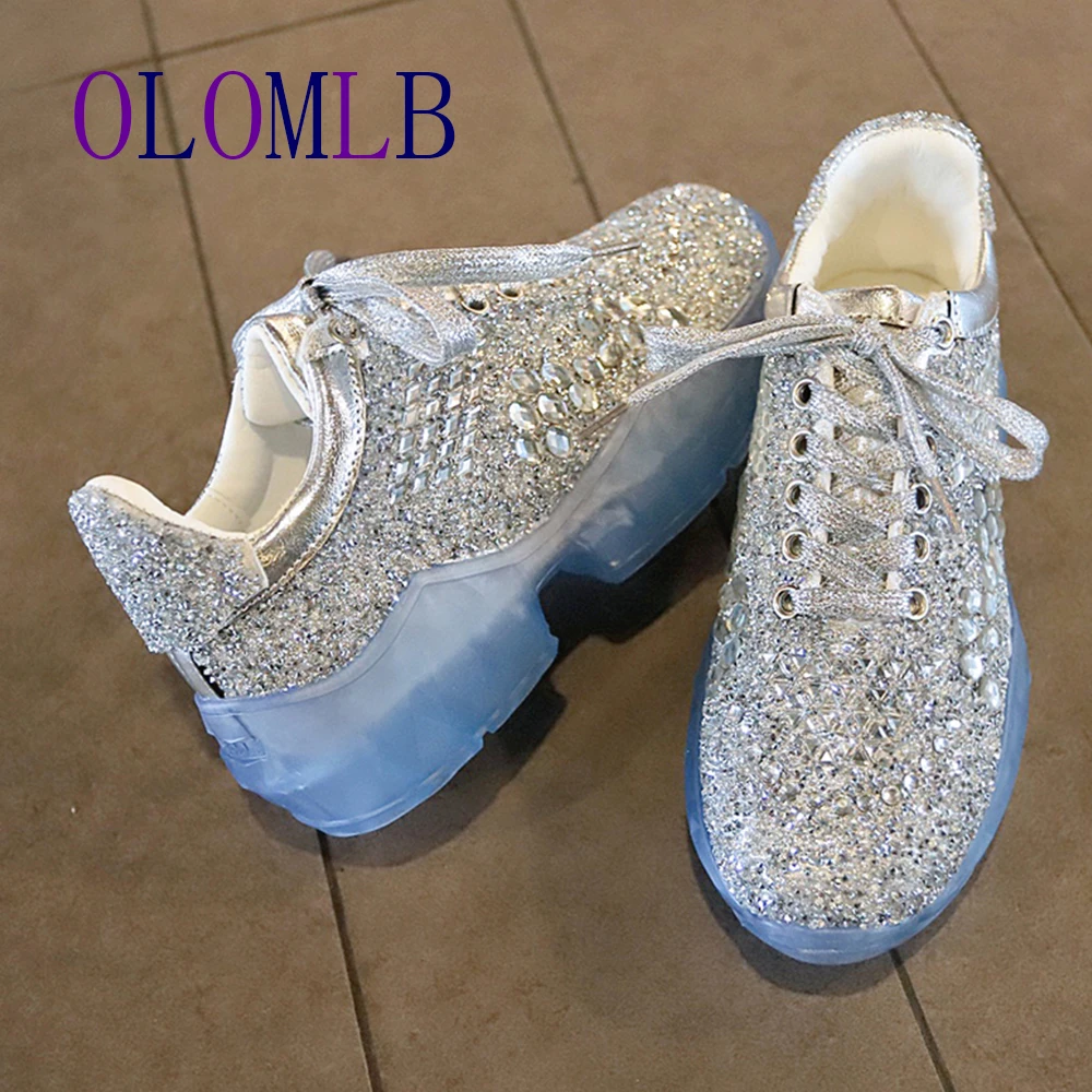 Повседневное обувь Bling Для женщин zapato de mujer кристаллы белые кроссовки на