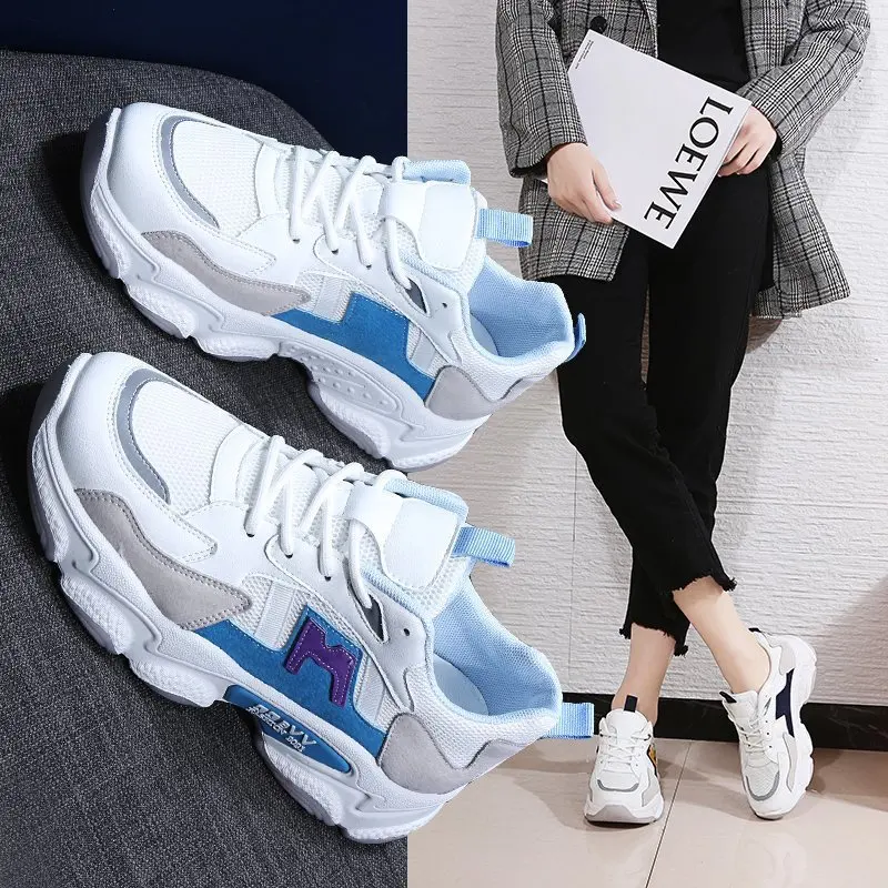 

Кроссовки женские на платформе, повседневная спортивная обувь для бега, на шнуровке, круглый носок, на весну