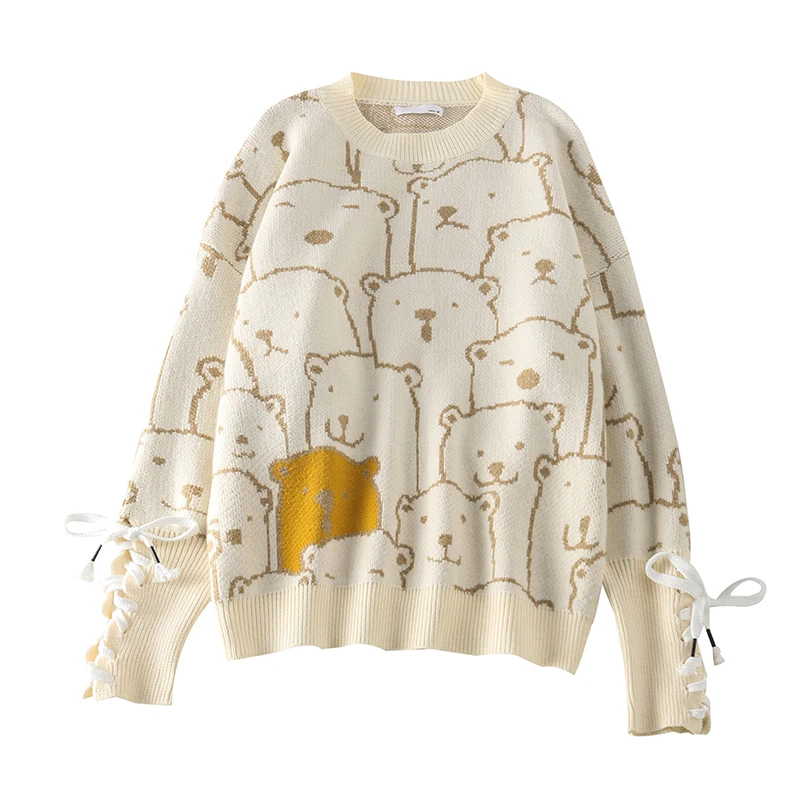 Neploe Pull Femme вязаный свитер с вышитым медведем из мультфильма осенне-зимние толстые теплые жаккардовые Джемперы вязаные пуловеры 56201
