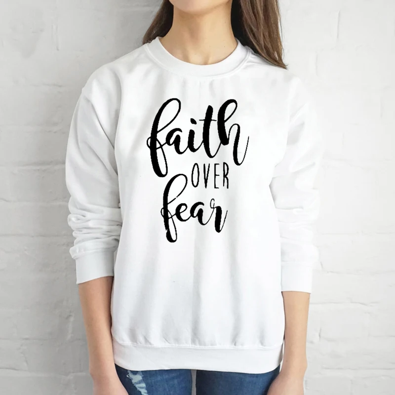 White-black txt Faith Over Fear Толстовка Hipster христианское крещение вдохновляющие Унисекс Женская мода гранж tumblr street style пуловеры Топ - Цвет: White-black txt