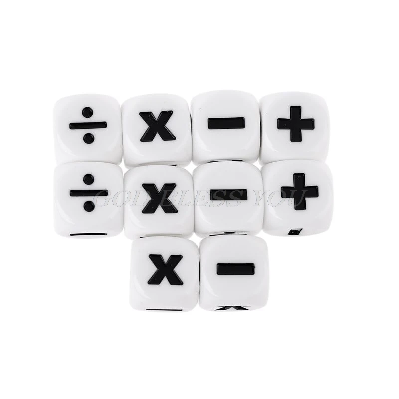 

10pcs 16mm D6 Dice Mathematical Operators Arithmetic Dice Club Pub Board Game