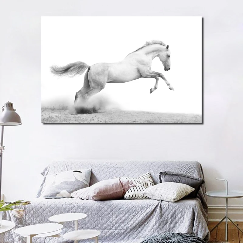 

White Jumping Horse Animal Wall Art Canvas Poster And Print Canvas Painting Decorative Picture Living Room Home Decor Framework