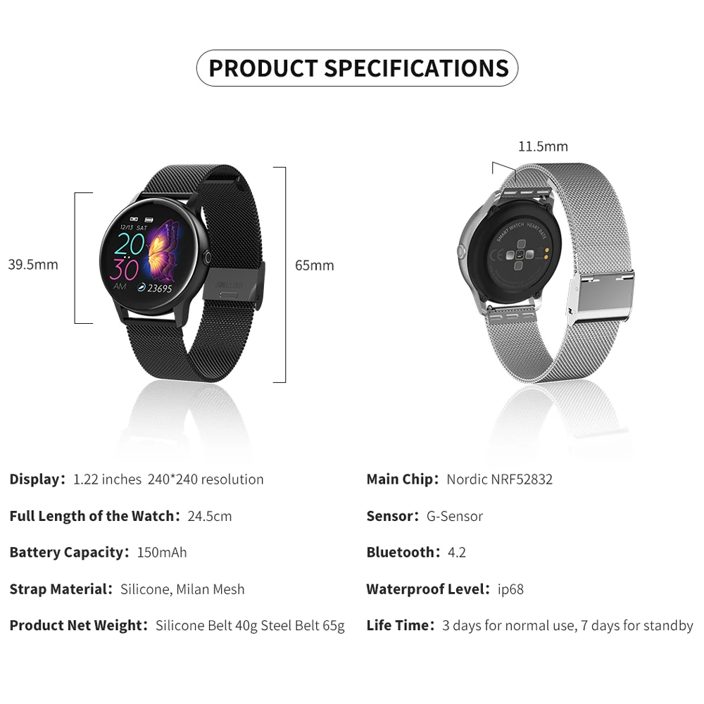 

DT88 Smart Watch Female 1.22inch Color Screen Women Device Heart Rate Monitor Sports Smartwatch Waterproof Wearable