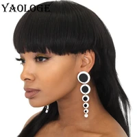 yaologe round long tassels black and white geometric personality fashion ear accessories for women anniversary jewelry newly