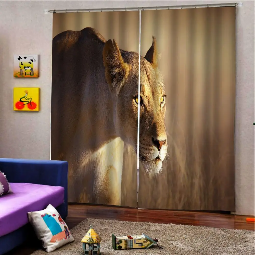 Desert animal Leopard Large Window Curtain Customizable any Size For Living Room Kids Creative Art Photo Print Drapes Sets | Дом и сад