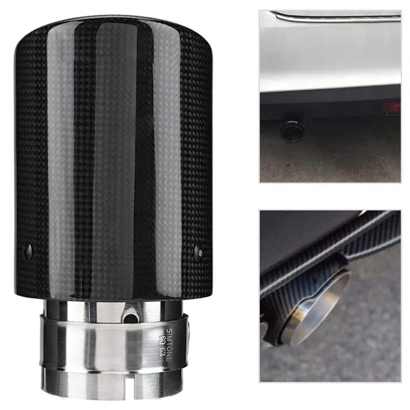 

Universal Single Outlet Car Exhaust Pipe Muffler Tip Tail Throat Carbon Fiber Style Stainless Steel Car Modified Parts