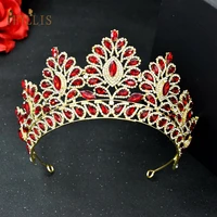 a07 newest red crystal women crown bridal tiaras wedding hair accessories baroque headband bride headpiece retro hair jewelry