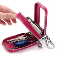 new genuine leather car key holders fashion crocodile pattern doul zipper key wallet square cowhide home key case with window