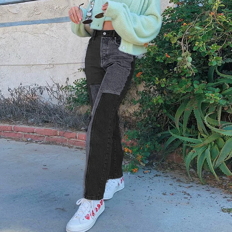 

Women Black Streetwear Jeans Sexy Fashion Vintage Y2K Denim Pants Spring Patchwork Streetpants Female Fall Hip Hop Trousers P072