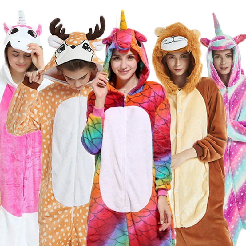 Фланелевые пижамы с животными для взрослых Единорог женщин унисекс Домашняя