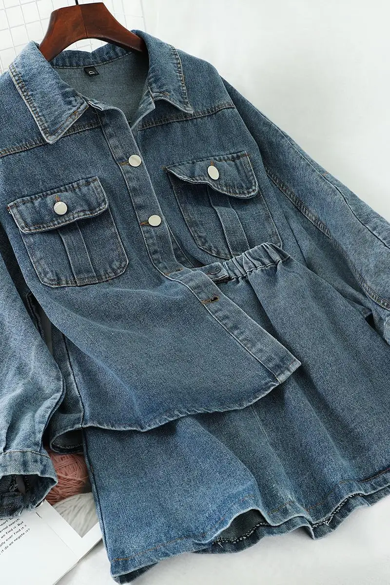 

Fashion Denim Suit Single-Breasted Cardigan Jacket High Waist Slimming Half-Length Hip Skirt Two-Piece Women's