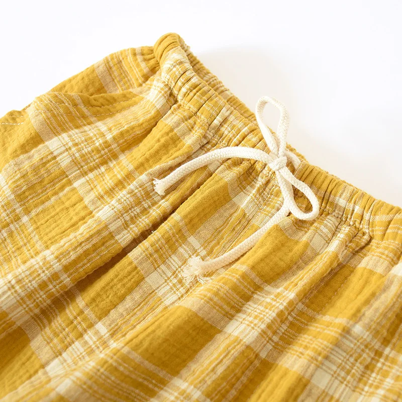 Летние женские пижамы 100% хлопковые штаны мужские и клетчатые брюки свободные