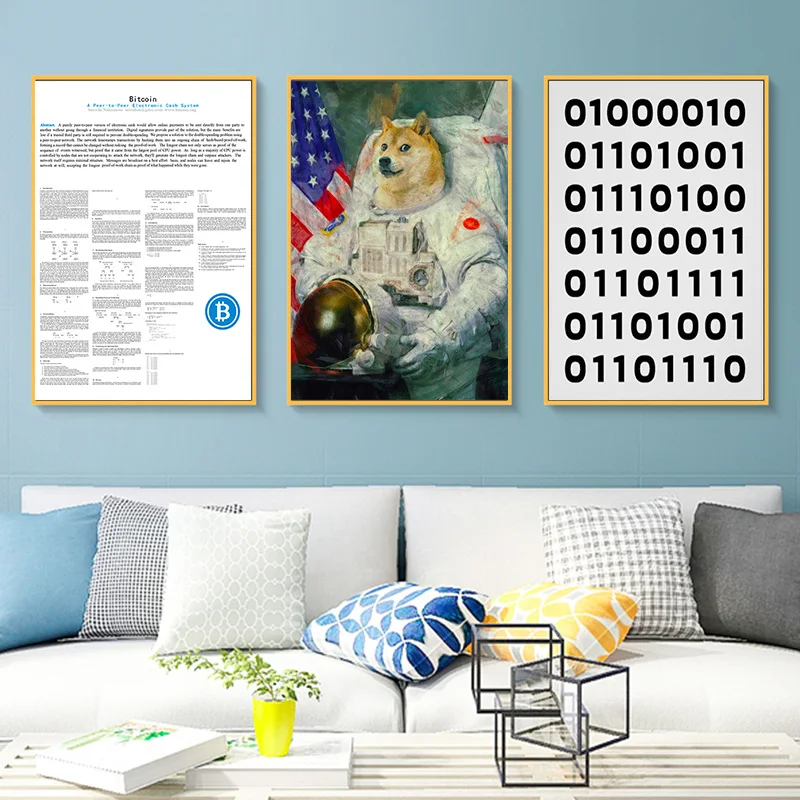 

Doge US Astronaut Dogecoin Cryptocurrency Bitcoin Vintage Decorative Kraft Poster Canvas Painting Wall Sticker Home Decor Gift