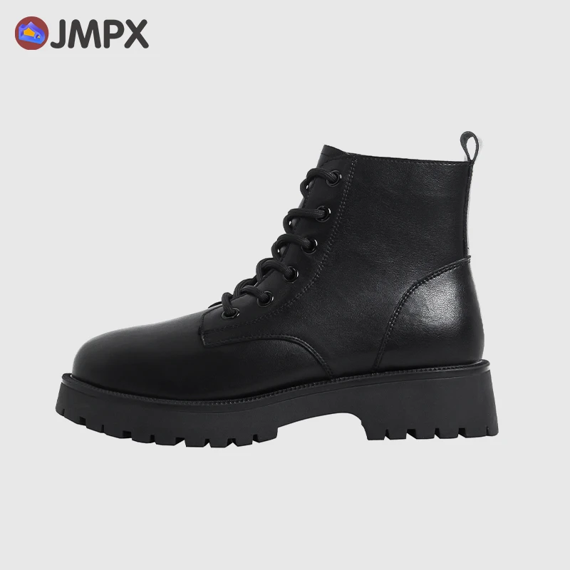 

JMPX Fashion Women's Autumn Winter Boots Genuine Lether Ankle Boots For Women 2022 Lace-Up Martin Boots Big Size 42 Platform Sho