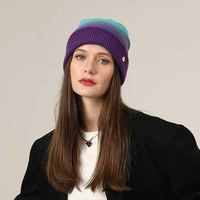 autumn winter warm beanie hats for women new gradient texture small label knitted beanie hat dome warm wool pullover bonnet new