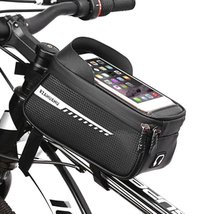 bicycle bag frame front top tube cycling bag reflective 6 5in phone case touchscreen phone pannier mtb mountain bike accessories free global shipping