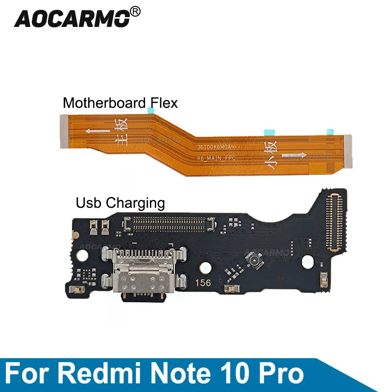 

Aocarmo USB Charging Port Charger Dock With Microphone Connector Motherboard Flex Cable For Redmi Note 10 Pro Repair Part