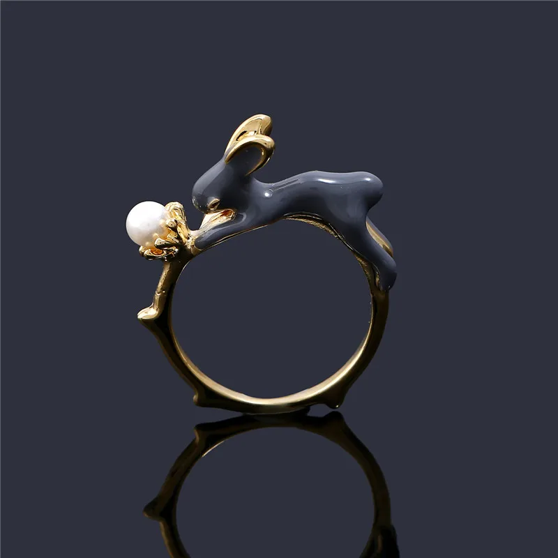 Женское кольцо с эмалью KCALOE корейское золотистого цвета имитацией жемчуга и