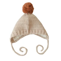 soft knitted wool baby hat cute pompom kids ear protection bonnet winter warm thicken infants toddlers beanie