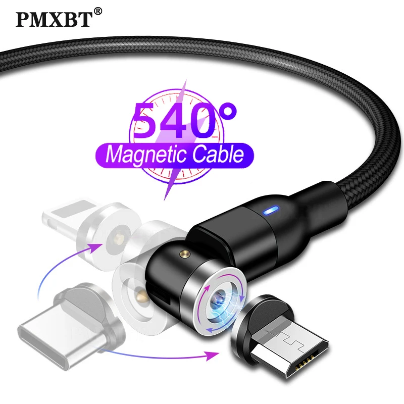 Магнитный зарядный кабель 540 градусов Micro USB Тип C для быстрой зарядки iPhone Samsung Android