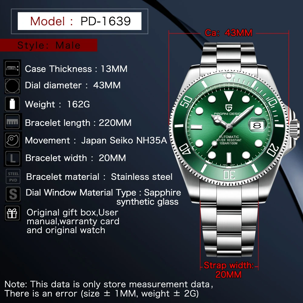 

Pagani Designed The 2021 New Top Fashion Casual Men's Automatic Mechanical Watch Sapphire Glass Stainless Steel Waterproof Watch