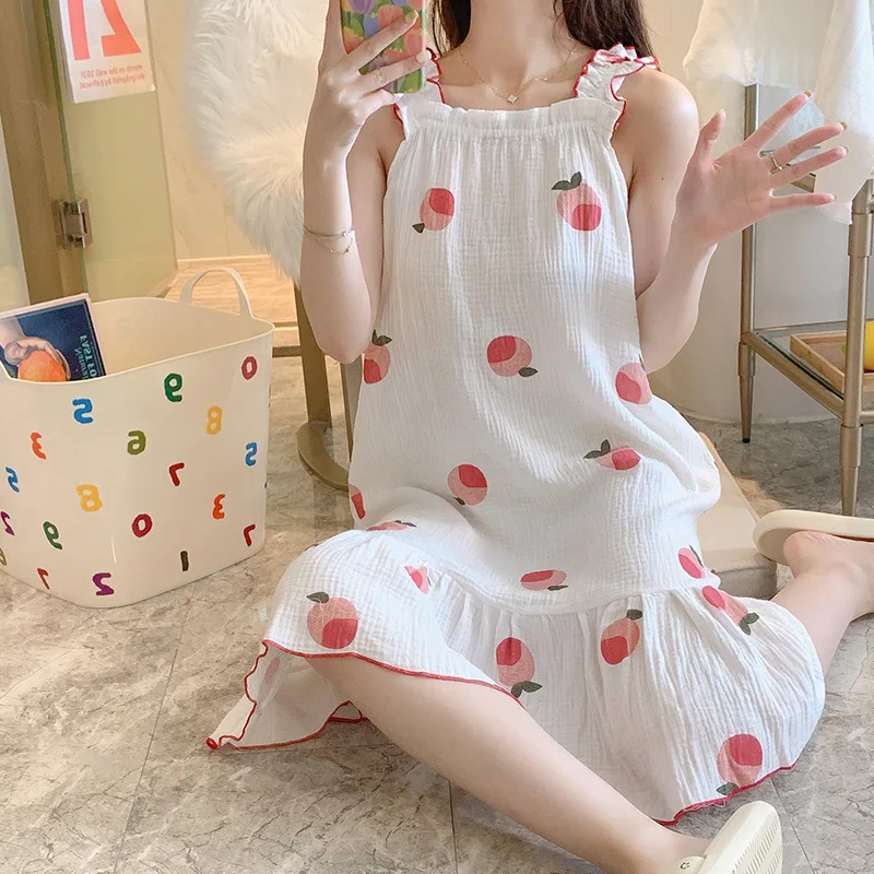 Summer Nightdress Women's Leisure Falry Dress Thin Sling Gown Nightgown Female Nightwear Simple Homewear Lady Sleepwear Skirt