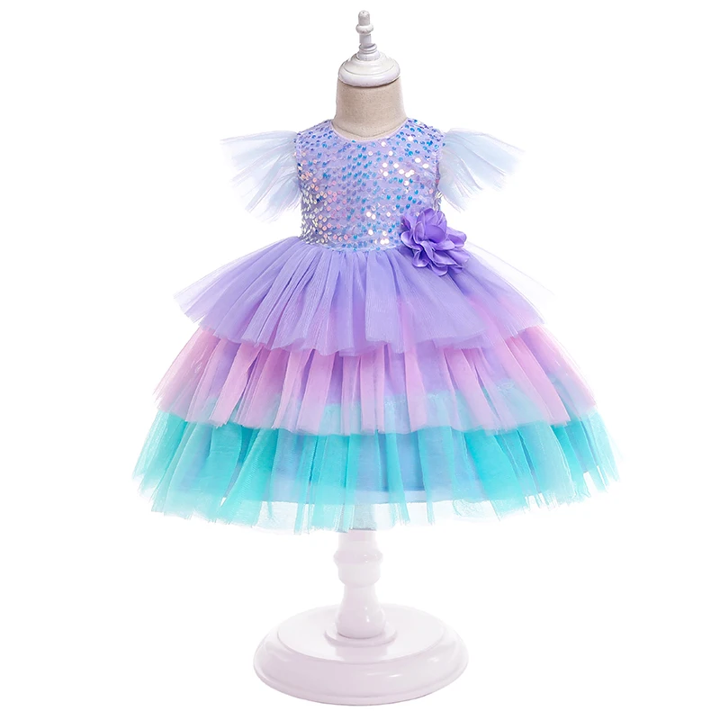 Colorful Flower Cake Mesh Christmas Princess Dress For 1-6Y Baby Girls Children Birthday Party Elegant Custome Child Clothing | Детская