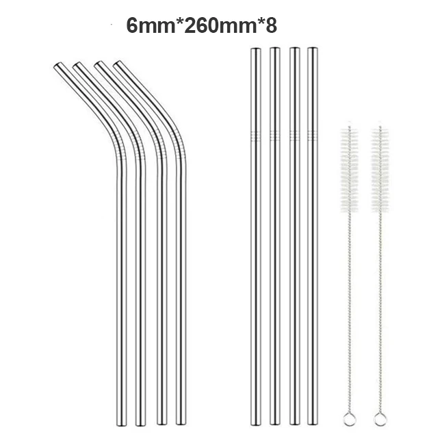 UL-8pc-2Brush 260 х 6 мм многоразовая пивная соломенная Высокое качество 304 Нержавеющая сталь металлическая соломинка с чистящая щетка для кружек 20/30 унций - Цвет: UL-8pc-2Brush
