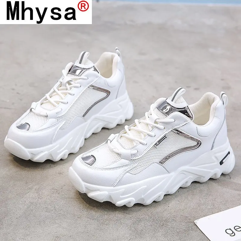 

Women's Chunky Sneakers 2021 Spring Fashion Platform Shoes New Lace-Up Mesh Breathable Women Vulcanize Shoes White Dad Shoes