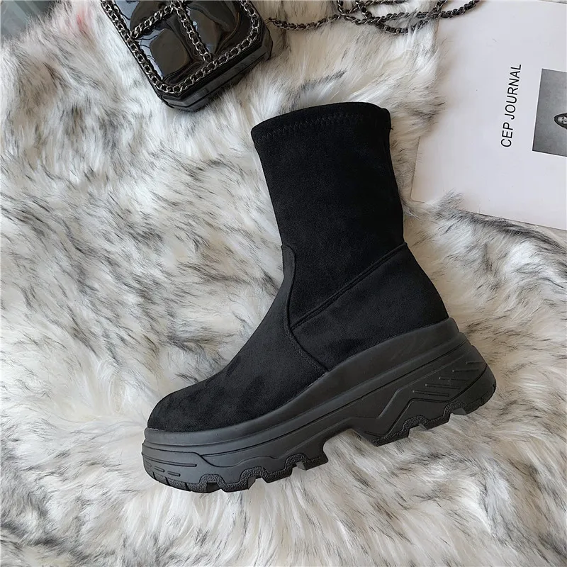 LMCAVASUN Platform Ankle Boots Shoes Woman Suede Equestrian Winter Thick Sole Lace-up Women Shoes Waterproof Martin Boot