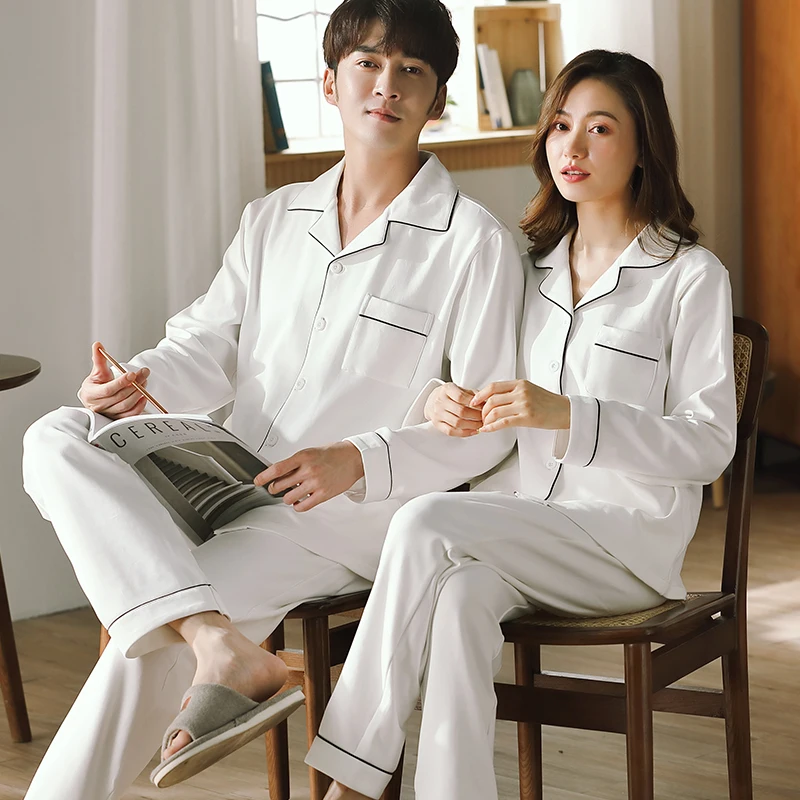 

Winter 100% Cotton Couple Pajamas For Men and Women Full Sleeves Sleepwears Pyjama Femme Pj Set Couple Pijamas Para Parejas