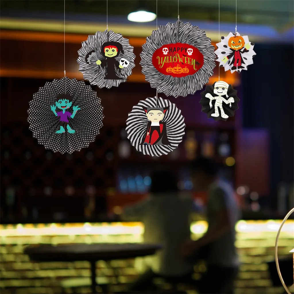 Украшение на стену для Хэллоуина DIY бумажный Веерообразный цветок Хэллоуин