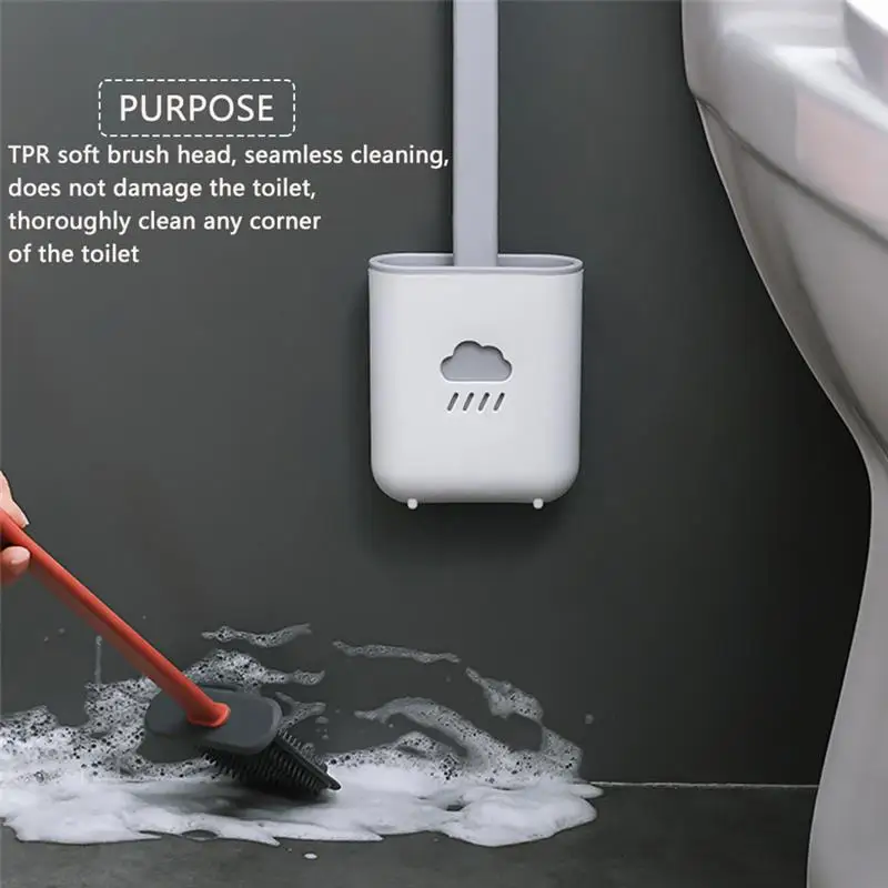 

Durable Toilet Brush Handheld Bathroom Cleaning Brush Wall Mounted Plastic TPR Cleaning Brush Bathroom Accessories