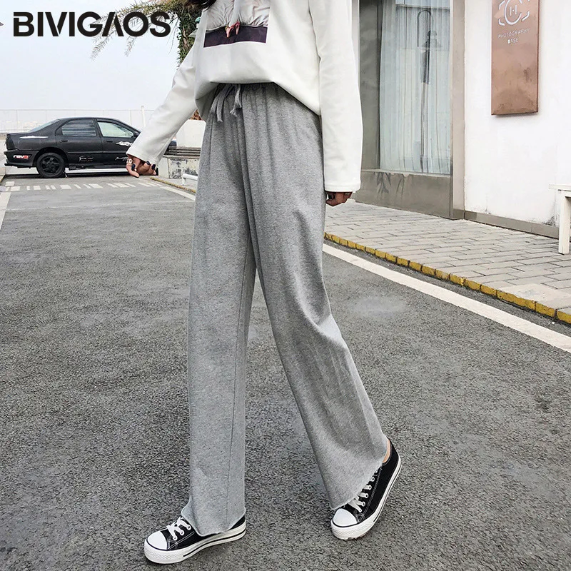 BIVIGAOS Женские длинные спортивные штаны серые широкие брюки с высокой талией