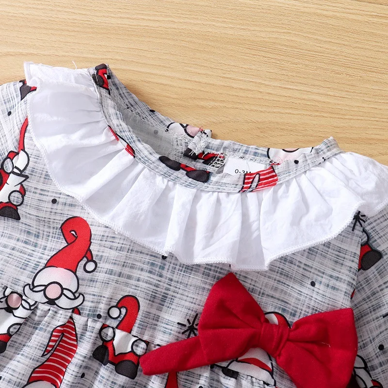 Long Sleeve Christmas Baby Dress Set Ruffle Toddler Girl Outfit Bow Princess Dress Santa Claus Print Bloomers Shorts Party Dress