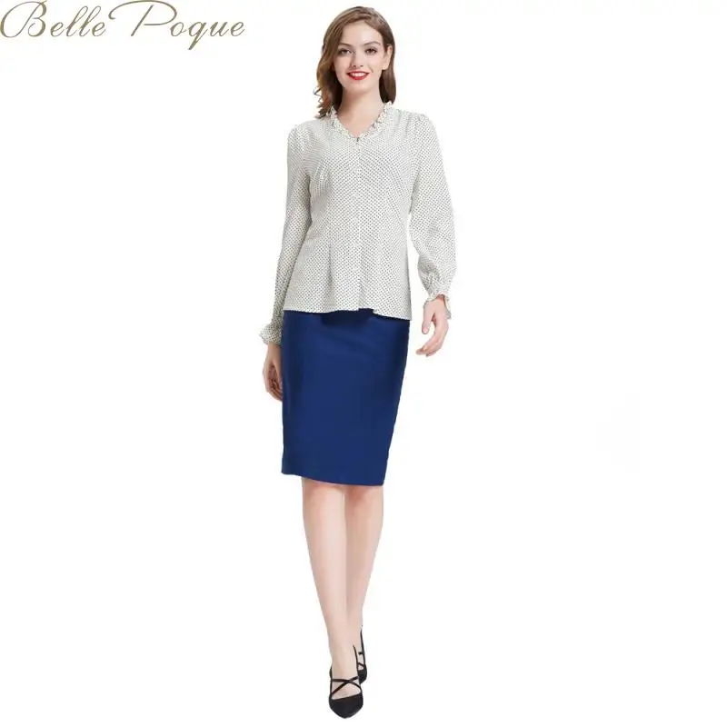 Belle Poque/Повседневная Блузка в горошек с v-образным вырезом и длинными