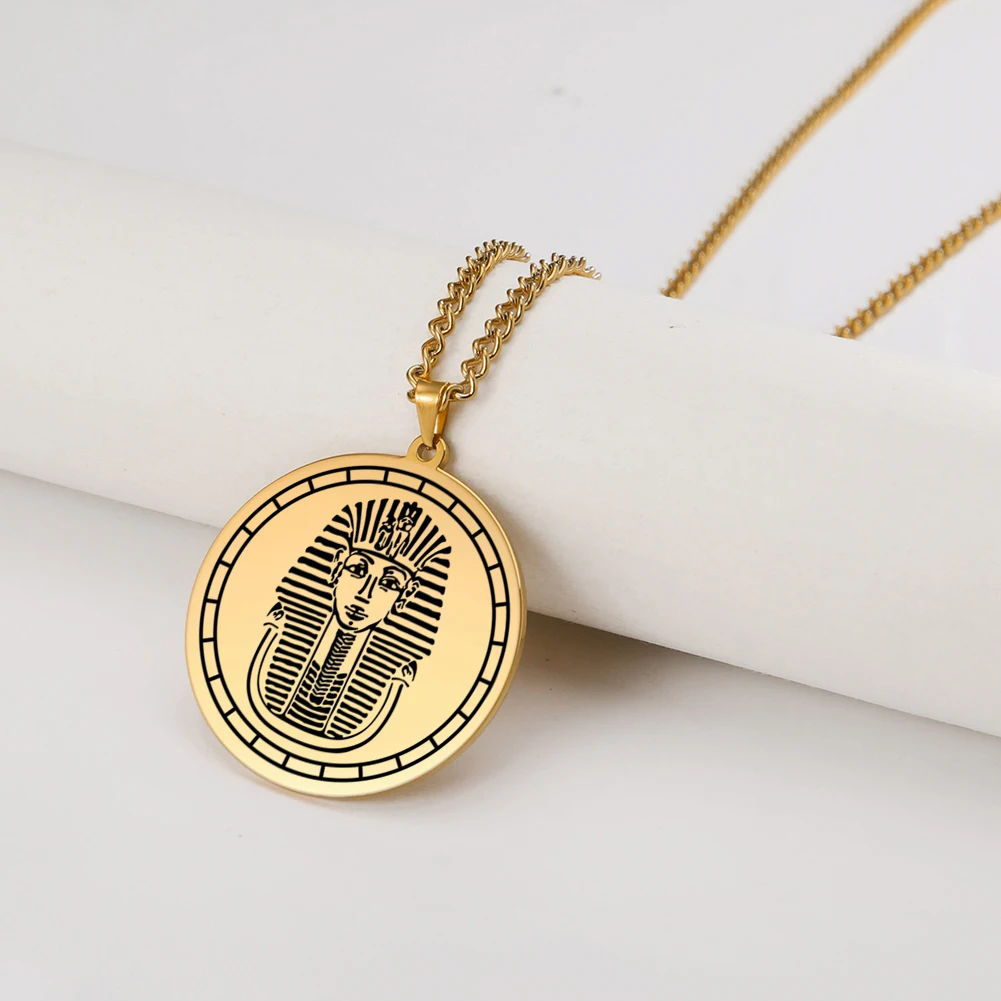 Egyptian Pharaoh Mask of Tutankhamun Pendant Necklace for Men Women Vintage Gold Chain Stainless Steel Male Talisman Jewelry | Украшения и