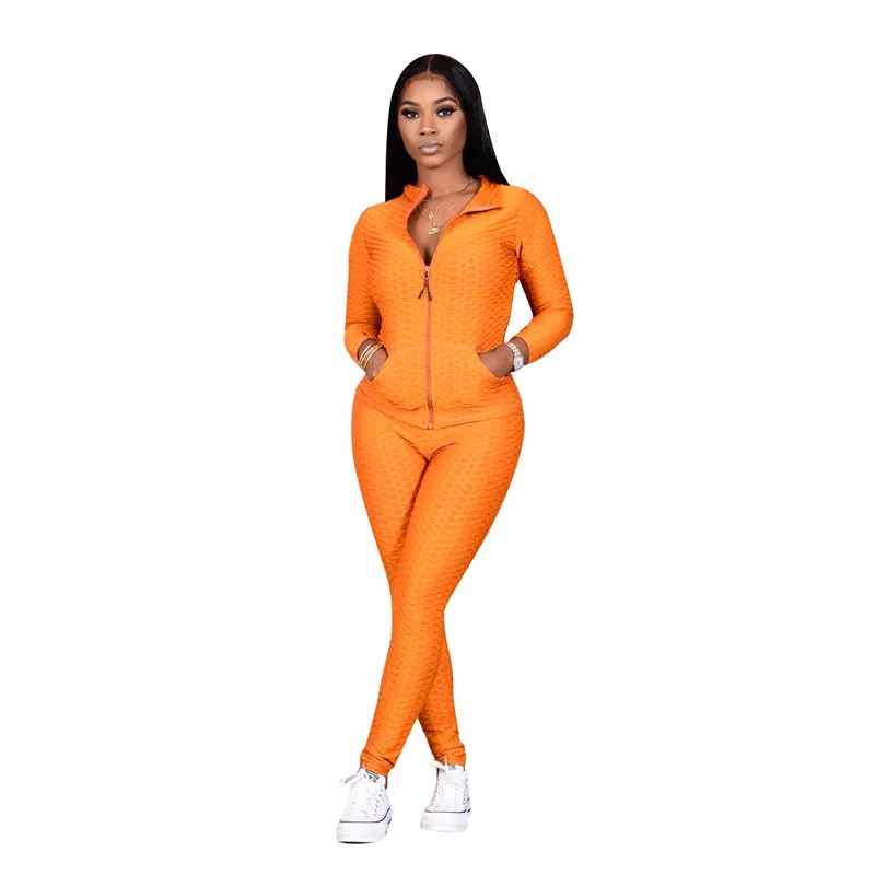 

2 Pcs Women Casual Style Outfits, Adults Fish-scale Pattern Long Sleeve Round Neck Cardigan with Pocket + Trousers