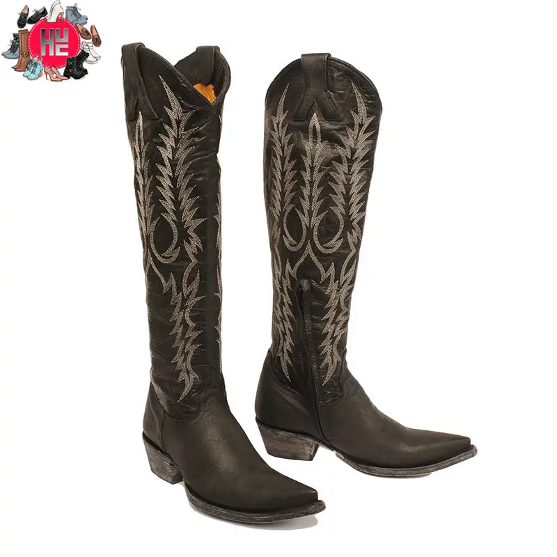 Зимние Сапоги Женские Западные Ковбойские Для Женщин Вышивка Сапоги-Сапоги