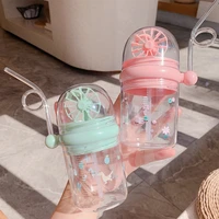 whale water spray straw cup windmill cup net red cute plastic cup for children drop proof portable creative water cup with scale