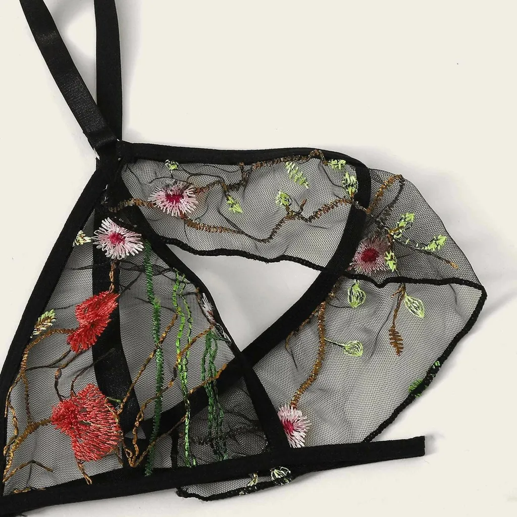 

Sexy Lingerie Set Women Transparent Lace Babydoll Bra Set Floral G-string Embroider Underwear Set Nightwear Bra Panty Sets#W
