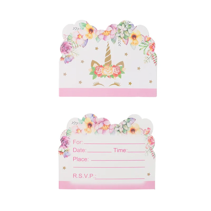 invitation card 10pc Единорог День рождения украшения Дети розовый Радуга баннер Единорог тарелка воздушные шары салфетка обертка девочка с днем рождения Декор - Цвет: invitation card 10pc