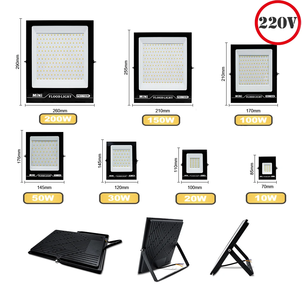 

220V Outdoor Floodlight Waterproof IP67 LED Flood Light Ultra-thin High Brightness Spotlight 10W 20W 30W 50W Street Lamp