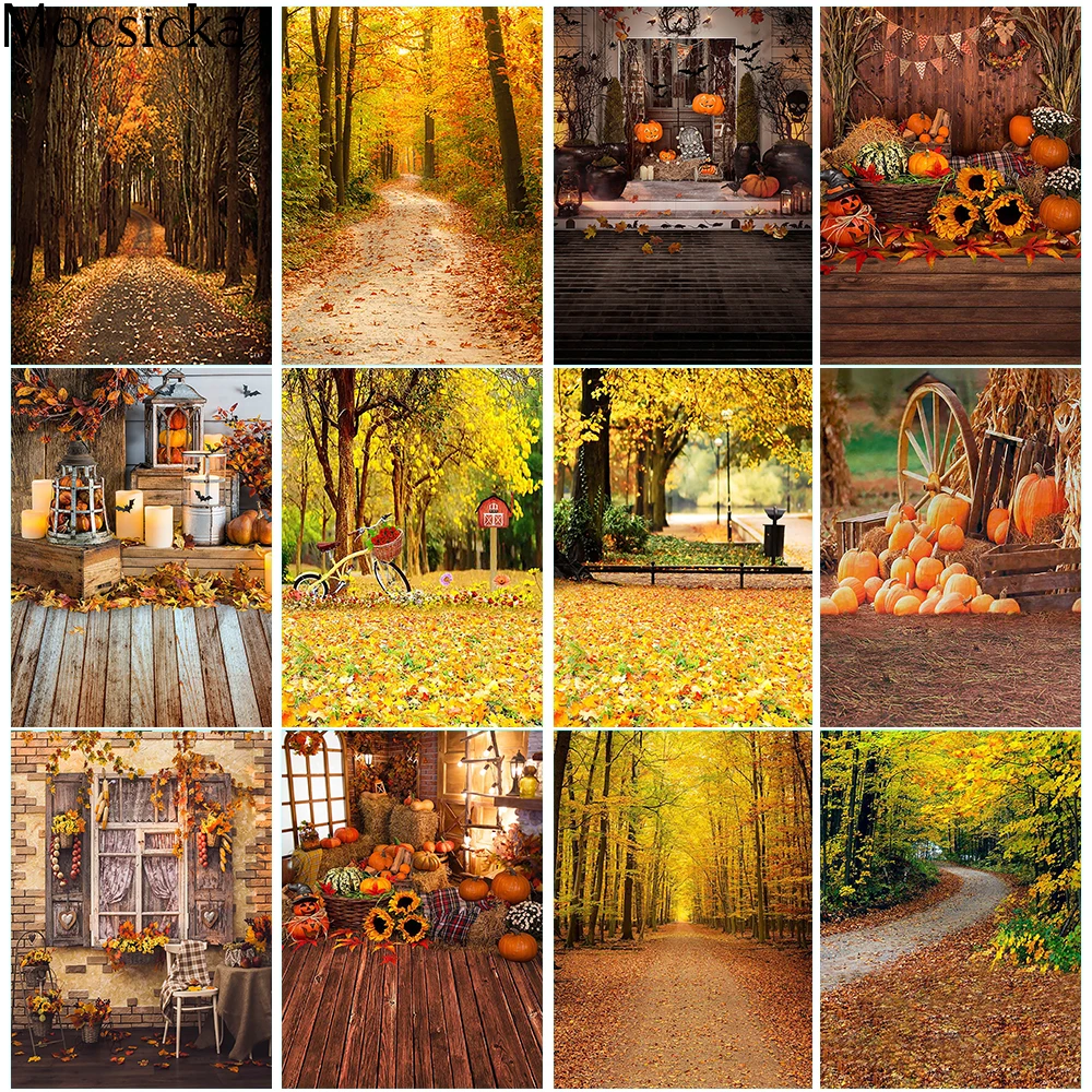 

Fall Thanksgiving Day Backdrop for Photography Autumn Scenery Newborn Children Portrait Background for Photo Studio Maple Leaves