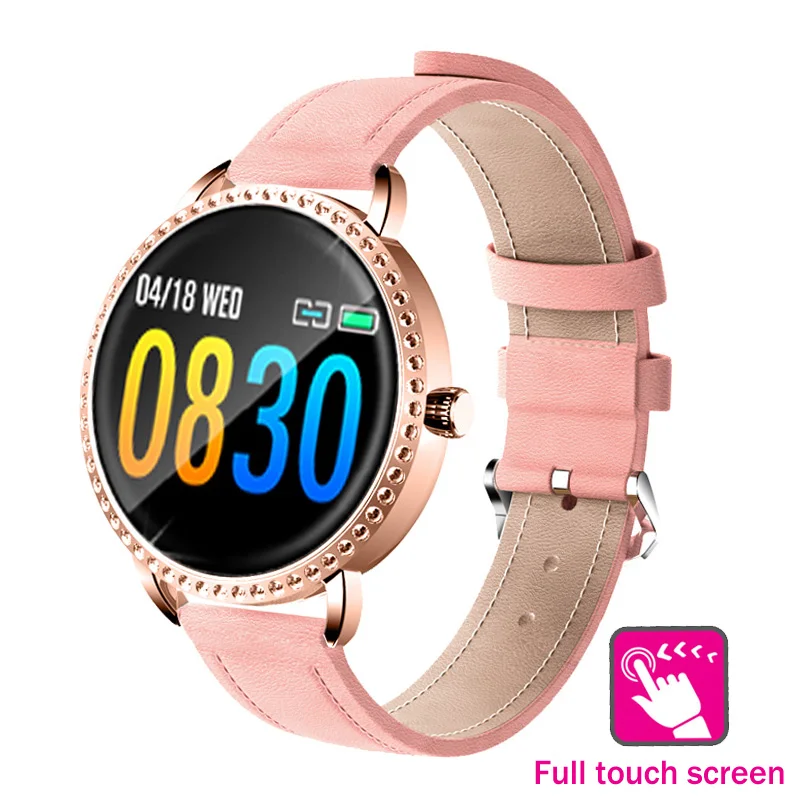 Pink LIGE New Diamond Surround Smart Watch Women Men Watch Heart Rate Information Reminder Waterproof Full Touch Screen smartwatch - Цвет: Pink