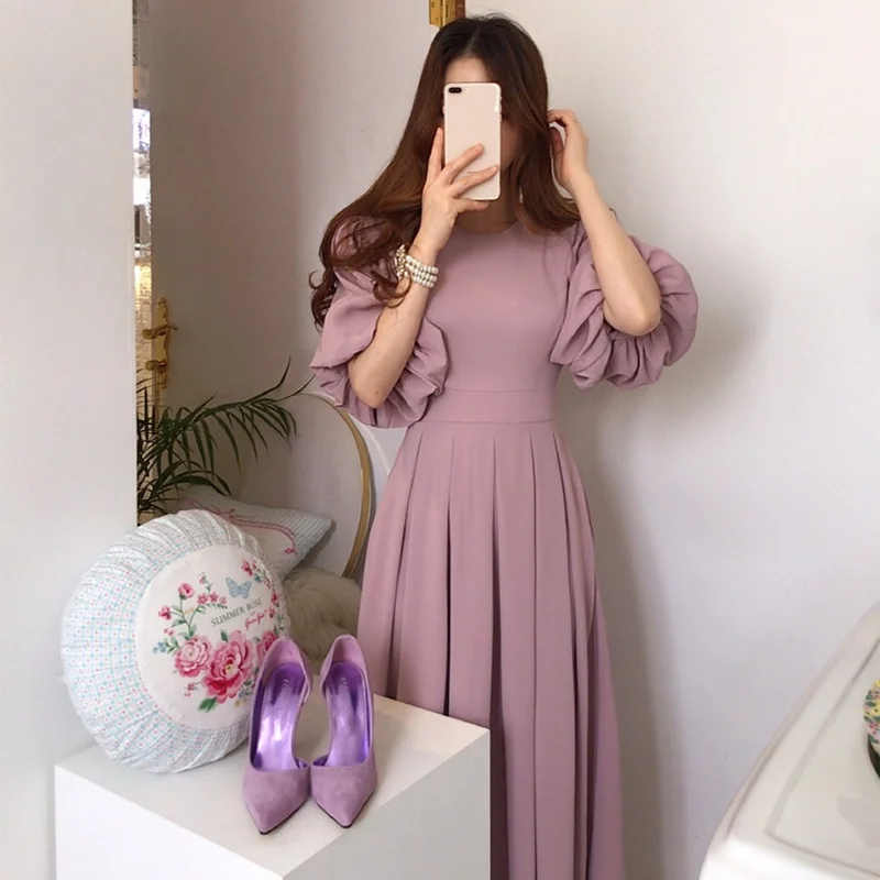 Осеннее Плиссированное женское длинное платье в стиле ампир однотонные женские