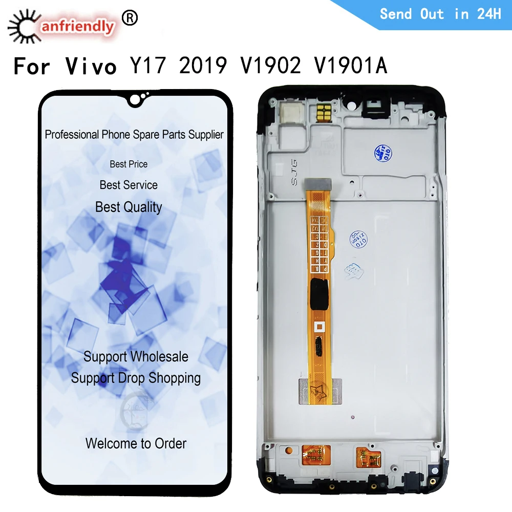 M&oacute;dulo digitalizador de Sensor de pantalla para Vivo Y17, 6,35 ", 2019, V1902, V1901, pantalla LCD con Panel t&aacute;ctil, con montaje de marco, Y17-0