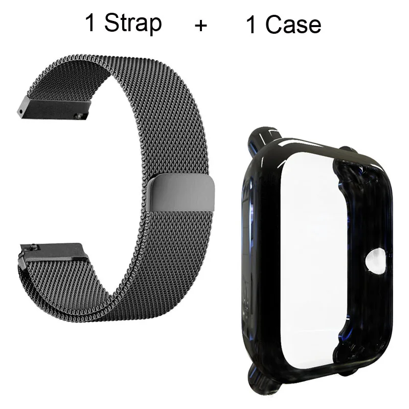Black-Black Для Xiaomi Amazfit Bip Bit Lite браслет ремешок из Миланского нержавеющей стали ремешок для часов защитный чехол для экрана - Цвет: Black-Black